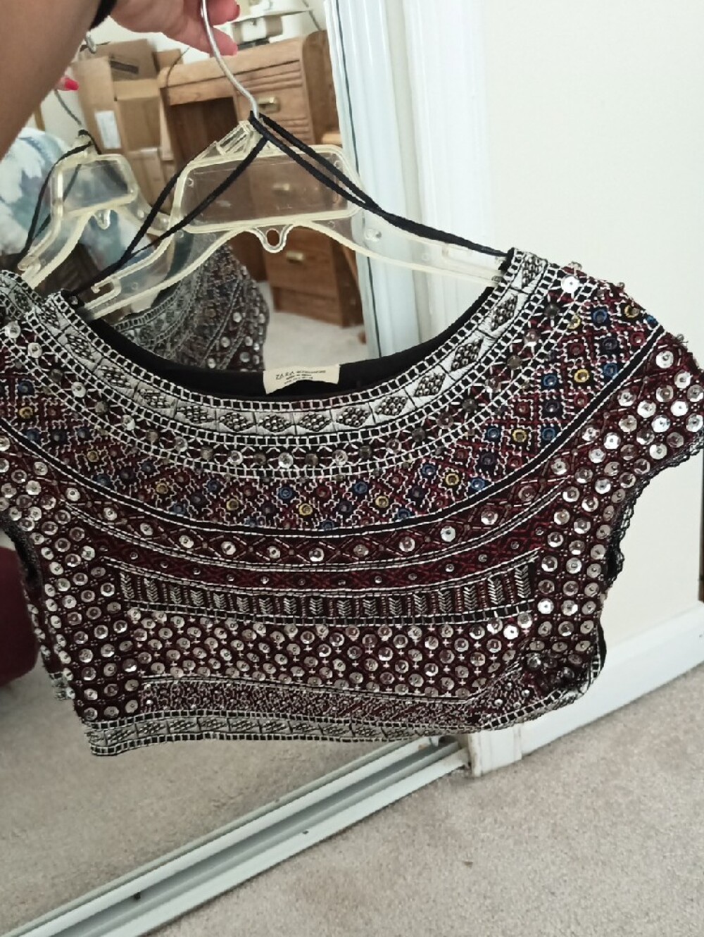 Zara Maroon Geometric Sequin & Beaded Crop Top - sz. Med - Picture 12 of 14